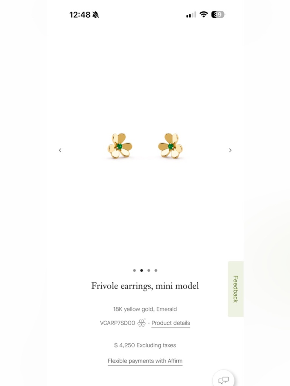 Van Cleef & Arpels Frivole earrings, mini model, 18K Yellow Gold and Emerald - Picture 6 of 8